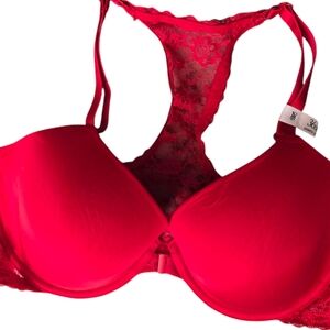 Victoria's Secret NWT Sexy Tee Lipstick Red Lace Bra 36E Front Close